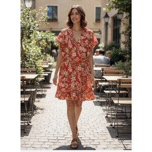 J.Jill Dress Women Medium Floral Lined Wrap Tie V Neck Summer Work Party Core